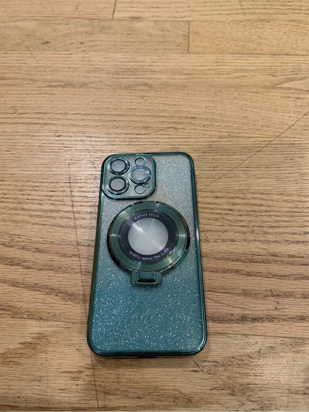 iPhone 15 pro max Green Glitter Phone Case with Magnetic Ring Stand
